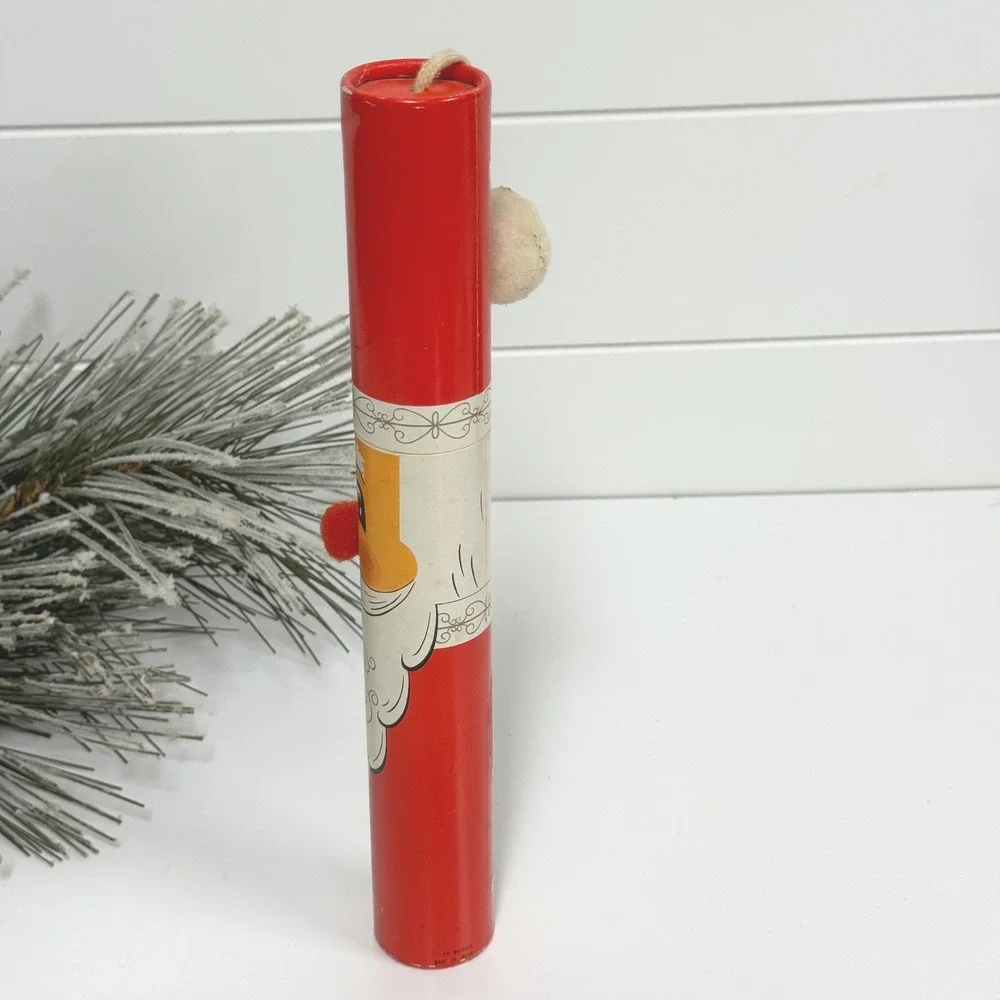 Vintage Santa Claus Fireplace Match Holder Tube Japan MCM Christmas decor